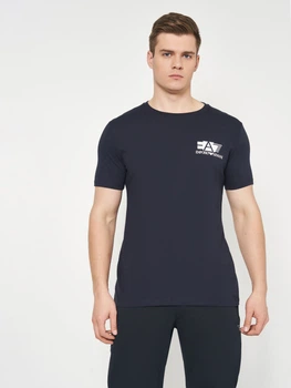Футболка хлопковая длинная мужская Emporio Armani 10534.31 S Темно-синяя
