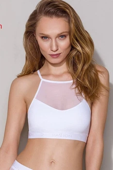 Спортивный хлопковый топ с прозрачной вставкой Passion PS006 TOP Белый L (SO4243)