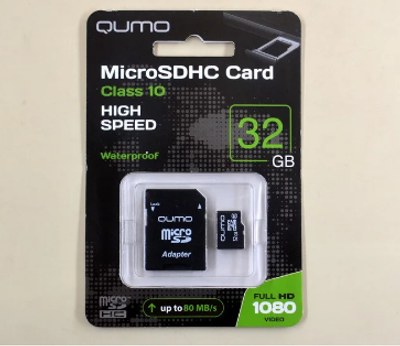 Карта памяти MicroSD QUMO 32 Gb + SD-адаптер Черная (Class 10) (KG-407)
