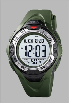 Мужские спортивные наручные часы Skmei 1539 Черные с зеленым ремнем