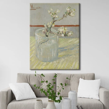Картина Холстович Веточка цветущего миндаля 45x60 см. Интерьерная картина Винсета Ван Гога для офиса, гостиной, спальни, кухни, ресторана