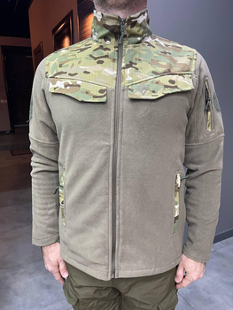 Армейська кофта флісова WOLFTRAP, тепла, розмір 4XL, Оливковий, вставки Мультиком на рукава, плечі, кишені