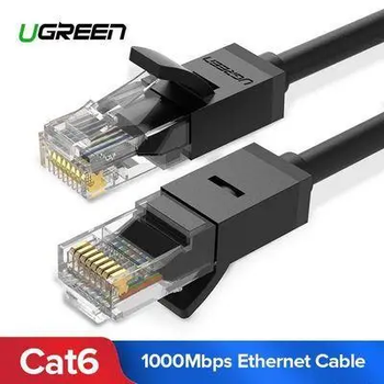 Патч корд UGREEN NW102 сетевой кабель 1000 Mбит\с Ethernet RJ45 Cat 6 круглый 20М Black (20166)