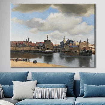 Картина Холстович Вид Делфта 30x40 см. Интерьерная картина Яна Вермеера для офиса, гостиной, спальни, кухни, ресторана, холла