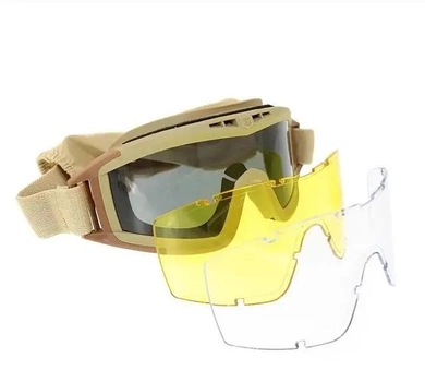 Очки тактические маска защитные для стрельбы балистические ЗСУ (3 стекла в комплекте) Койот