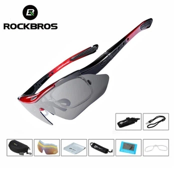 Окуляри спортивні RockBros Polarized UV400 5 лінз велосипедні Чорно-червоні (ZC050412)
