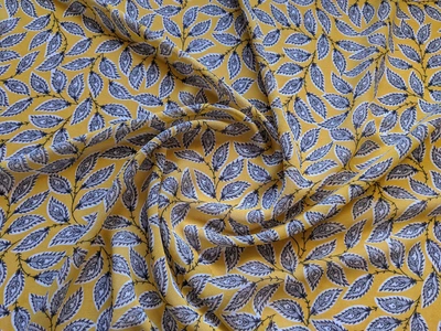 Тканина Шифон креповий листочки, гірчиця, пог. м. (ш33, 1911104, д3 цв5)