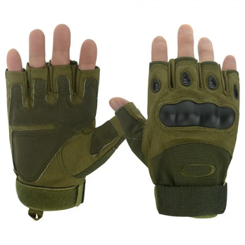 Тактичні рукавички з відкритими пальцями посилений протектор OAKLEY Green M