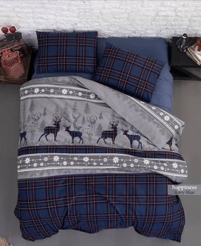 Фланелева постільна білизна First Choice Flanel полуторний Happiness Navy Blue