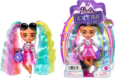 Кукла Barbie Extra Minis № 6 Барби Экстра Минис Модница в розовой виниловой юбке с радужными волосами (HHF82)