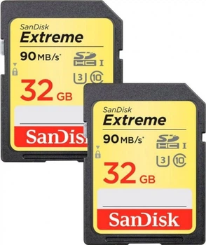 Карта пам'яті SDHC (UHS-1 U3) SanDisk Extreme 32Gb class 10 (90Mb/s, 600x) Twin Pack (SDSDXVE-032G-GNCI2)