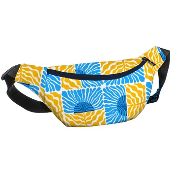 Сумка бананка через плече та на пояс Bumbag Блакитні квіти та жовте листя 27х16 см