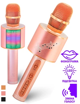 Микрофон Караоке беспроводной Su-Yosd YS-66 Розовый bluetooth колонка 2в1 RGB LED Подсветка Детский Профессиональный