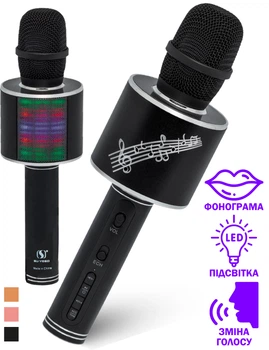 Микрофон Караоке беспроводной Su-Yosd YS-66 Чёрный bluetooth колонка 2в1 RGB LED Подсветка Детский Профессиональный