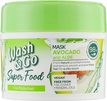 Маска для неслухняного волосся з авокадо та алое віра - Wash&Go Super Food Mask 300ml (1088366-138576)