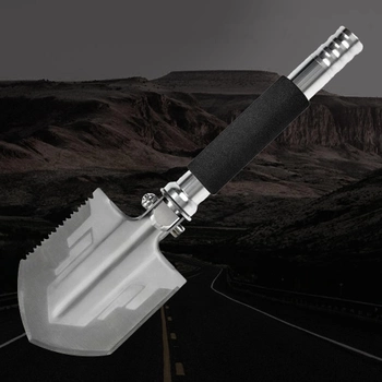 Тактична складна саперна лопата X-BALOG з вбудованим компасом та ножем (чорна)