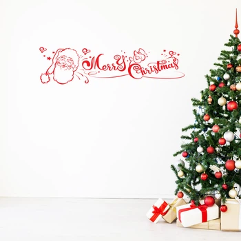 Новогодняя наклейка на окно Merry Christmas! (санта витрины надпись с новым годом) матовая 800х200 мм Красный