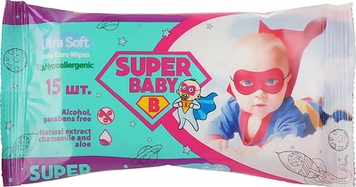 Влажные салфетки «Ромашка и Алоэ вера», 15 шт. - Naturelle Super Baby Ultra Soft Wipes 15шт (1046316-51837)