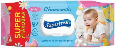 Вологі серветки для дітей та мам "Ромашка" з клапаном, 120шт - Superfresh 120шт (262843-19003)