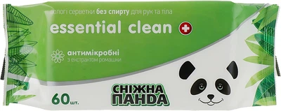 Вологі серветки для рук "Антимікробні" з екстрактом ромашки - Сніжна панда Essential Clean 60шт (665045-38205)