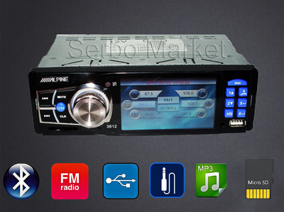 Автомагнитола 3,6" 1 din USB microSD Fm Aux Alpine 3612