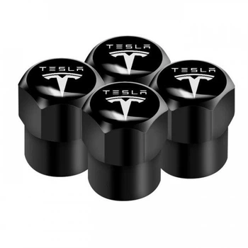 Набор колпачков на ниппель для автомобиля Тесла SUNROZ Caps Short Black Tesla 4 штуки (A-67068)