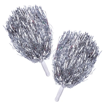 Помпони для чирлідингу і танців SP- Pom-Poms Party (полімерна плівка, пластик, l-34см з ручками, 2шт, Срібний) (CH-4878_Срібний)