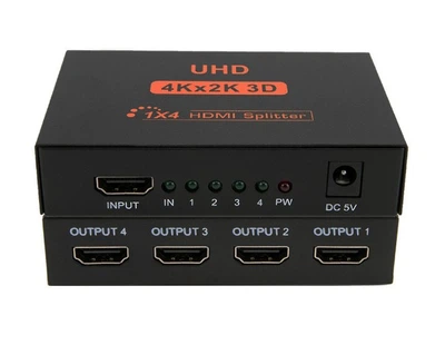 HDMI сплиттер 4K на 4 порта 1 вход ->на 4 экрана разветвитель Splitter разветвитель повторитель (555281274) Черный