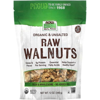 Органические сырые грецкие орехи NOW Foods, Real Food "Organic & Unsalted Raw Walnuts" не соленые (340 г)