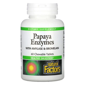 Ферменти папайї Natural Factors “Papaya Enzymes” з амілазою, бромелайном та аґрусом амла для травлення і здоров'я травної системи (60 жувальних таблеток)