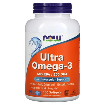 Рыбий жир NOW Foods "Ultra Omega-3" жирные кислоты омега 3, 1000 мг (180 желатиновых капсул)