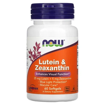 Лютеин и зеаксантин NOW Foods "Lutein with Zeaxanthin" восстановление зрительной системы, 25 мг и 5 мг (60 гелевых капсул)