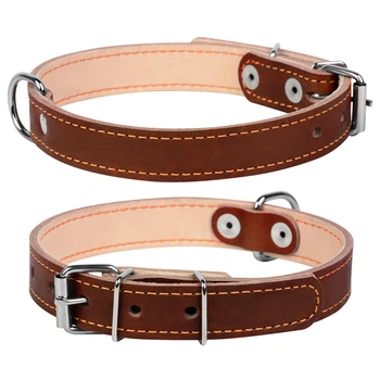 Ошейник для собак Collar двойной кожаный плоский коричневый с украшениями размер XS ширина 14 мм длина 27-35 см джек-рассел-терьеров мопсов такс французских бульдогов 00126