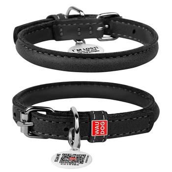 Ошейник для собак кожаный WAUDOG Soft с QR паспортом, круглый, Д 10 мм, Дл 33-41 см черный 00391