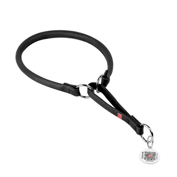 Ошейник-удавка для собак крупных пород (XL) WAUDOG Soft чёрный, кожа, круглый, D 13 мм, длина 61–70 см, с QR-паспортом — арт. 75351