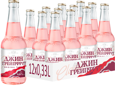 Упаковка слабоалкогольного напою Оболонь Джин Грейпфрут 8% 0.33 л х 12 шт (14820029432025)