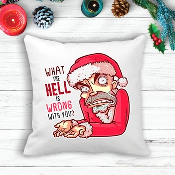 Подушка с новогодним принтом Дед Мороз "What the hell is wrong with you?"