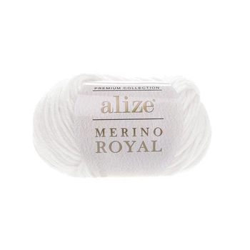 Пряжа для в'язання Alize merino royal 55 біла алізе меріно роял 100% вовна