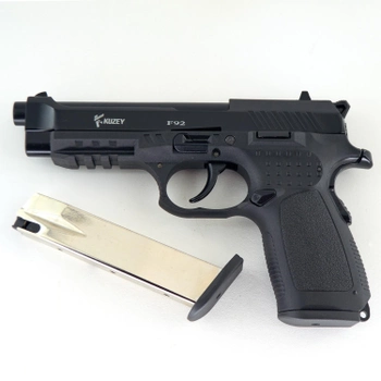 Стартовый сигнальный шумовой пистолет Kuzey F 92 Black под холостой патрон 9 мм с дополнительным магазином