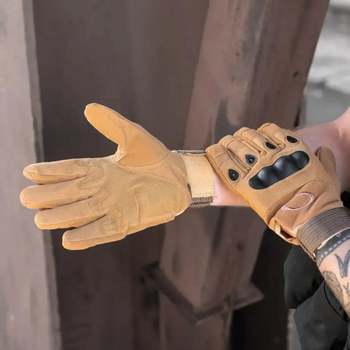 Универсальные тактические перчатки размер XL полнопалые с защитой на косточки (Койот)
