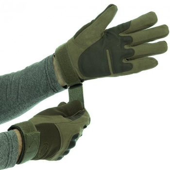 Универсальные тактические перчатки размер L полнопалые с защитой на косточки (Олива)