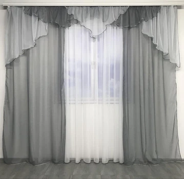 Шторы шифоновые с ламбрекеном ALBO серые 150×270 см (LS-295-35)
