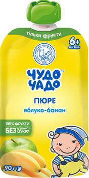 Упаковка пюре Чудо-Чадо Яблуко-банан натуральне без цукру з 6 місяців 90 г x 16 шт. (4820003688588)