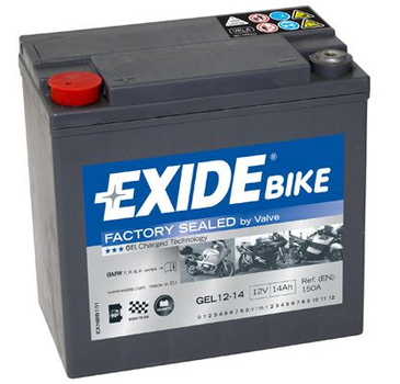 Акумулятор EXIDE GEL [12B] 14 Ah/ 150x87x145 (ДхШхВ) CCA 150 EXIDE EXI GEL12-14