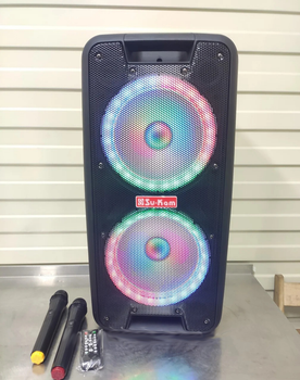 Колонка SU-Kam PARTYBOX-1010 + два мікрофони і BT підтримка USB/TF/AUX/MICROPHONE з підсвічуванням Чорна (11480)