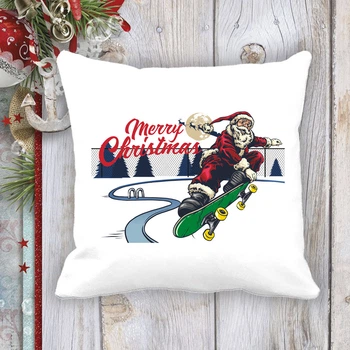 Подушка с новогодним принтом Дед Мороз на скейте "Merry Christmas" 3