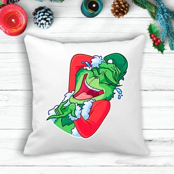 Подушка з новорічним принтом Грінч (The Grinch) "Сміється"