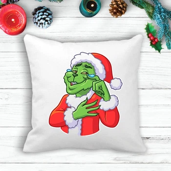 Подушка з новорічним принтом Грінч (The Grinch) У сльозах
