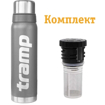 Комплект Tramp Термос 0,9 л сірий TRC-027-grey + Пробка для термосів Expedition UTRA-287