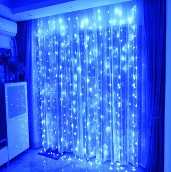 Гирлянда штора занавес Водопад 3х3 м 280 LED большая лампа 3D (белый шнур, с переходником) Синий свет HDSYR_699
